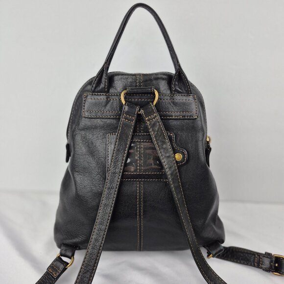 Vintage Fossil Small Black Leather Mini Back Pack - Picture 2 of 16